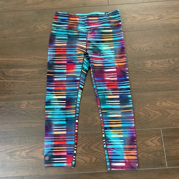 Athleta Laser Beam Stripe Sonar Crop Leggings Rainbow Capri Small Activewear - Picture 2 of 6